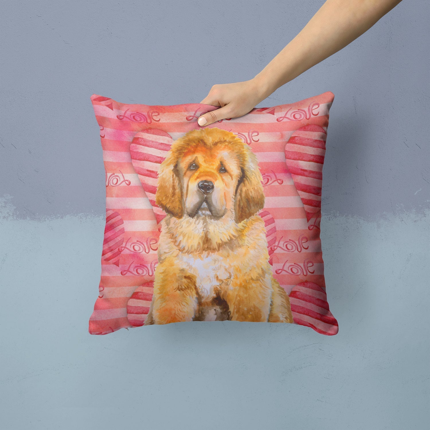 Tibetan Mastiff Love Decorative Throw Pillow 14x14 Indoor Outdoor Accent Cushion, Fabric Cover with Insert for Sofa, Bed, Porch & Living Room