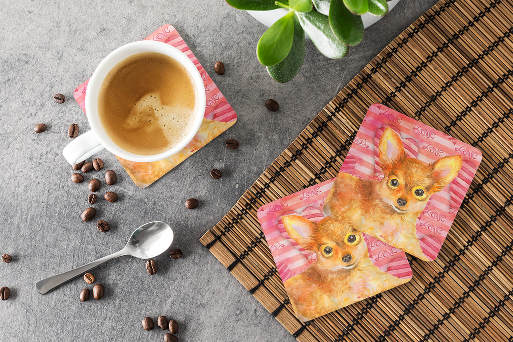 Toy Terrier Love Foam Coasters Set of 4 Cup Coasters for Indoor Outdoor, Tabletop Protection, Anti Slip, Mouse pad Material