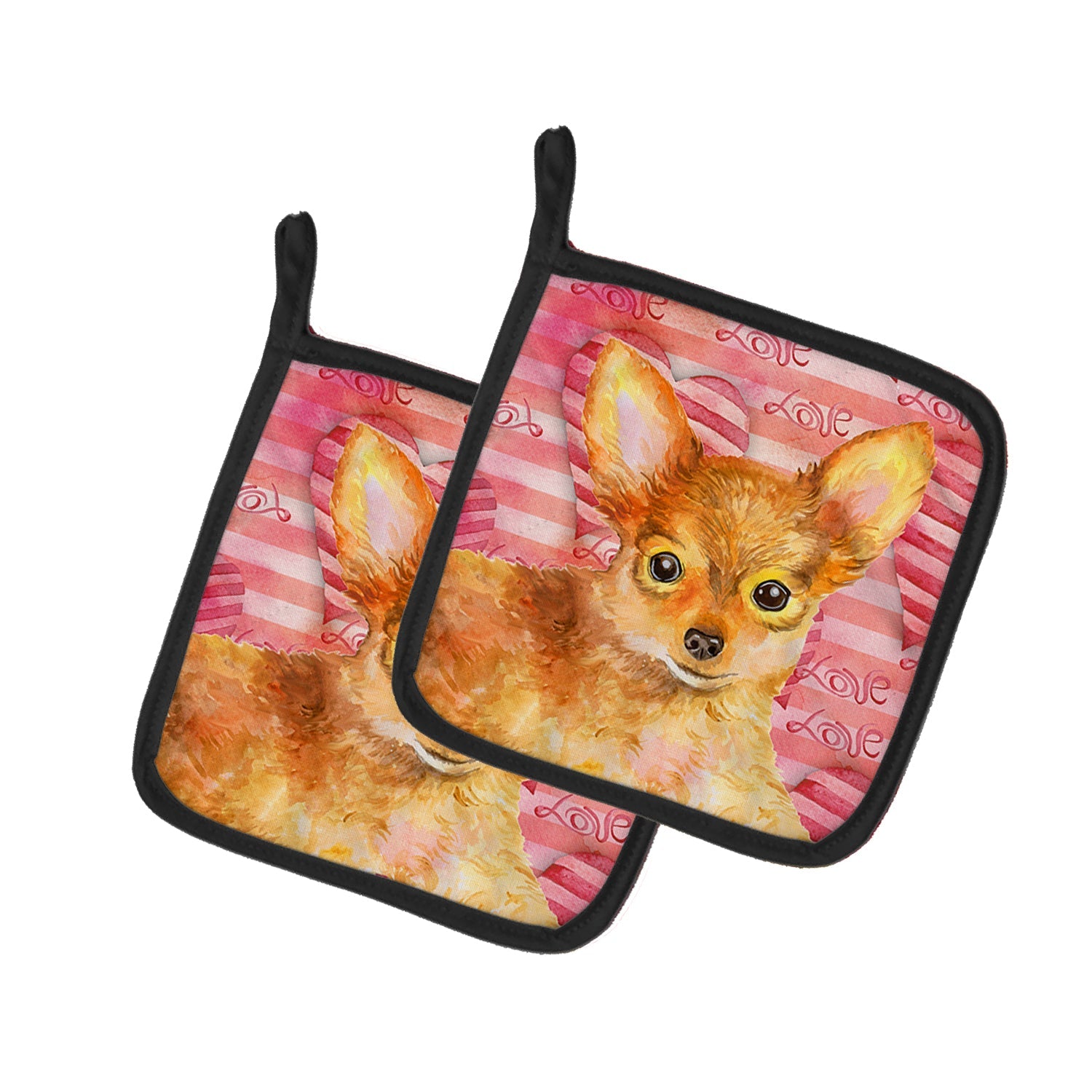 Toy Terrier Love Pot Holder Set of 2 Heat Resistant Quilted Hot Pads 7.5 x 7.5 Inch, Insulated Kitchen Trivets for Cooking & Baking