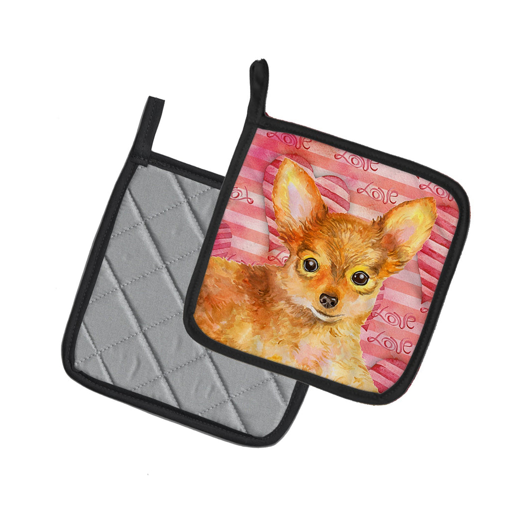 Toy Terrier Love Pot Holder Set of 2 Heat Resistant Quilted Hot Pads 7.5 x 7.5 Inch, Insulated Kitchen Trivets for Cooking & Baking