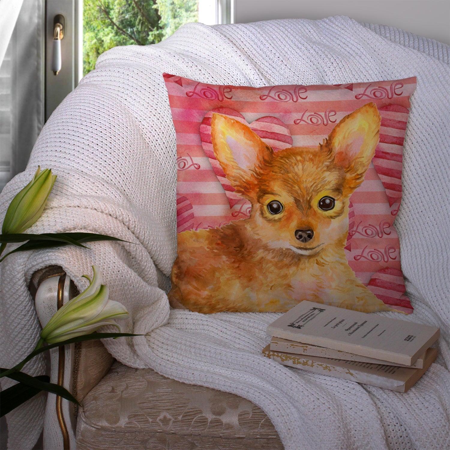 Toy Terrier Love Decorative Throw Pillow 14x14 Indoor Outdoor Accent Cushion, Fabric Cover with Insert for Sofa, Bed, Porch & Living Room