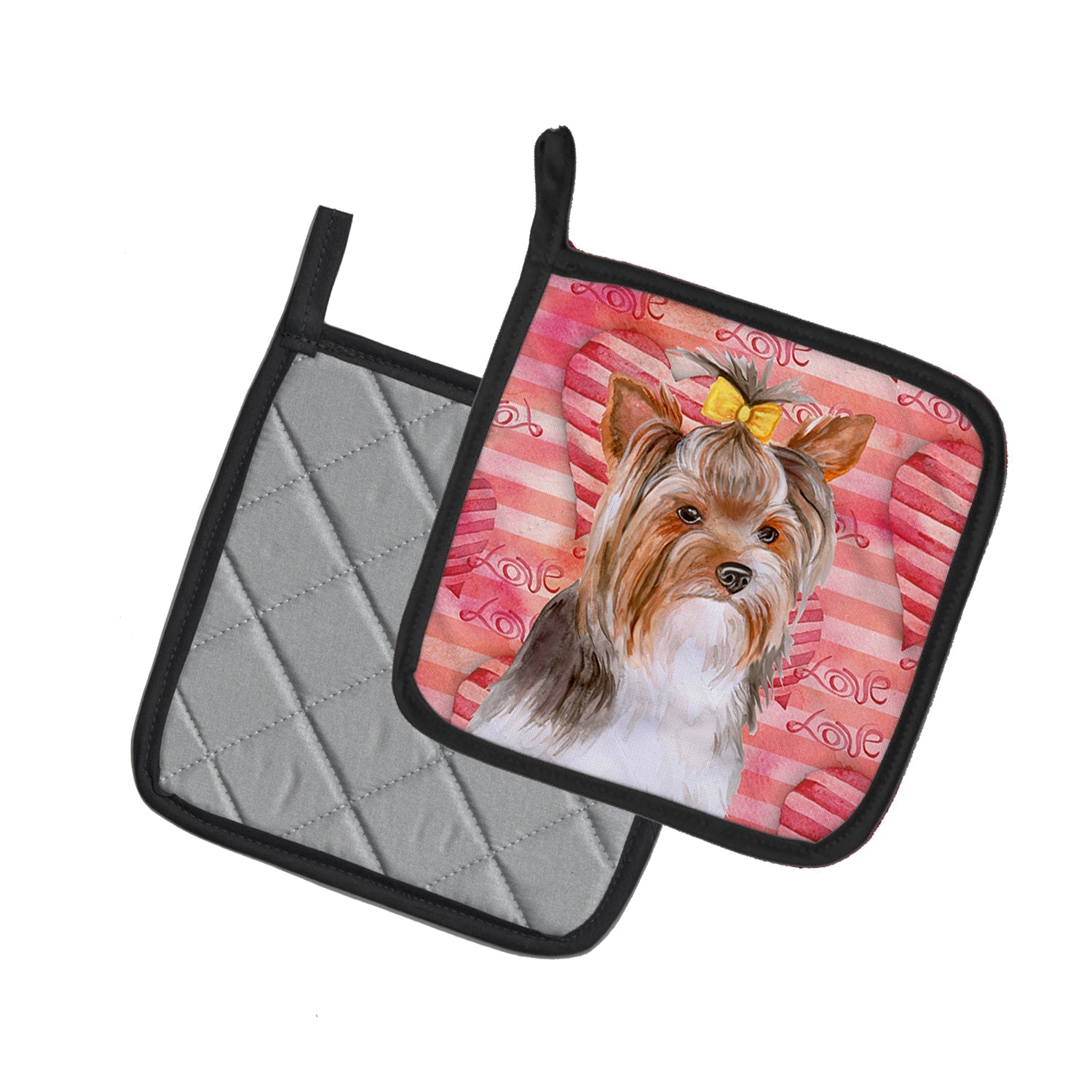 Yorkshire Terrier #2 Love Pot Holder Set of 2 Heat Resistant Quilted Hot Pads 7.5 x 7.5 Inch, Insulated Kitchen Trivets for Cooking & Baking