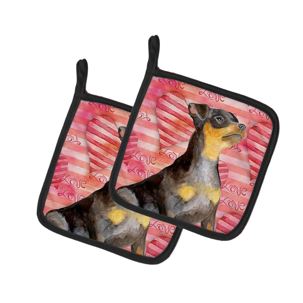 Miniature Pinscher #2 Love Pot Holder Set of 2 Heat Resistant Quilted Hot Pads 7.5 x 7.5 Inch, Insulated Kitchen Trivets for Cooking & Baking