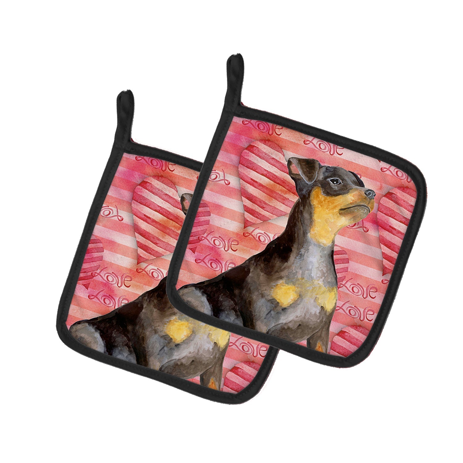 Miniature Pinscher #2 Love Pot Holder Set of 2 Heat Resistant Quilted Hot Pads 7.5 x 7.5 Inch, Insulated Kitchen Trivets for Cooking & Baking