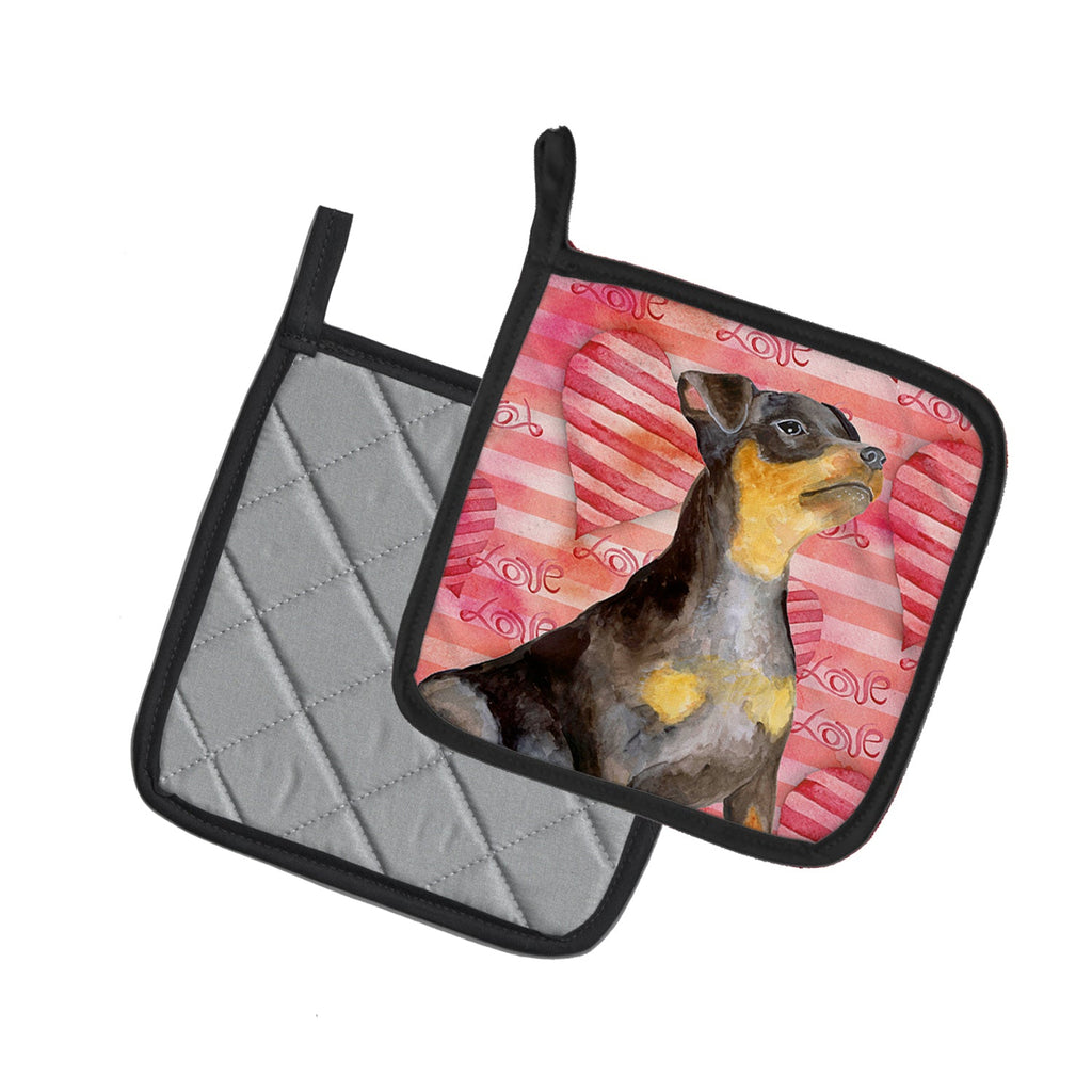 Miniature Pinscher #2 Love Pot Holder Set of 2 Heat Resistant Quilted Hot Pads 7.5 x 7.5 Inch, Insulated Kitchen Trivets for Cooking & Baking