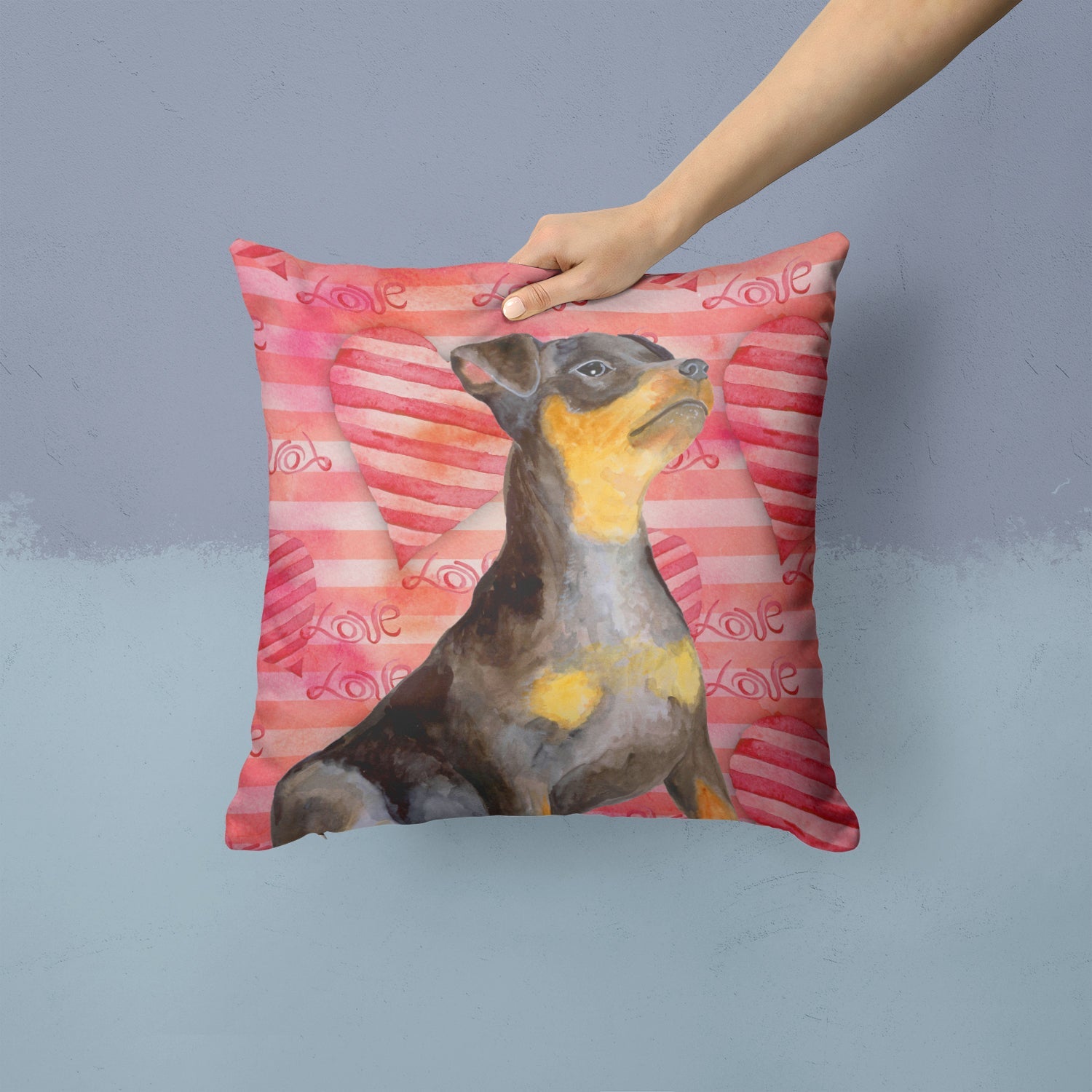 Miniature Pinscher #2 Love Decorative Throw Pillow 14x14 Indoor Outdoor Accent Cushion, Fabric Cover with Insert for Sofa, Bed, Porch & Living Room