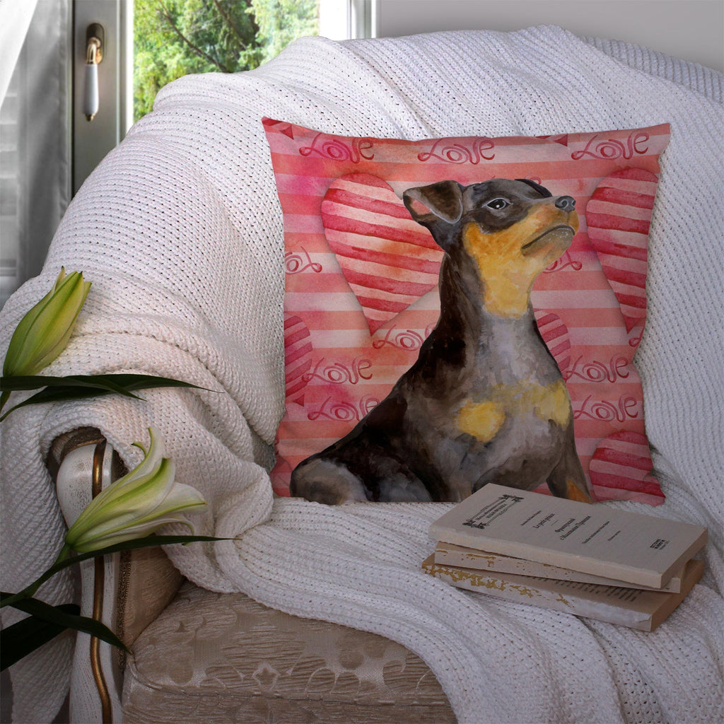 Miniature Pinscher #2 Love Decorative Throw Pillow 14x14 Indoor Outdoor Accent Cushion, Fabric Cover with Insert for Sofa, Bed, Porch & Living Room