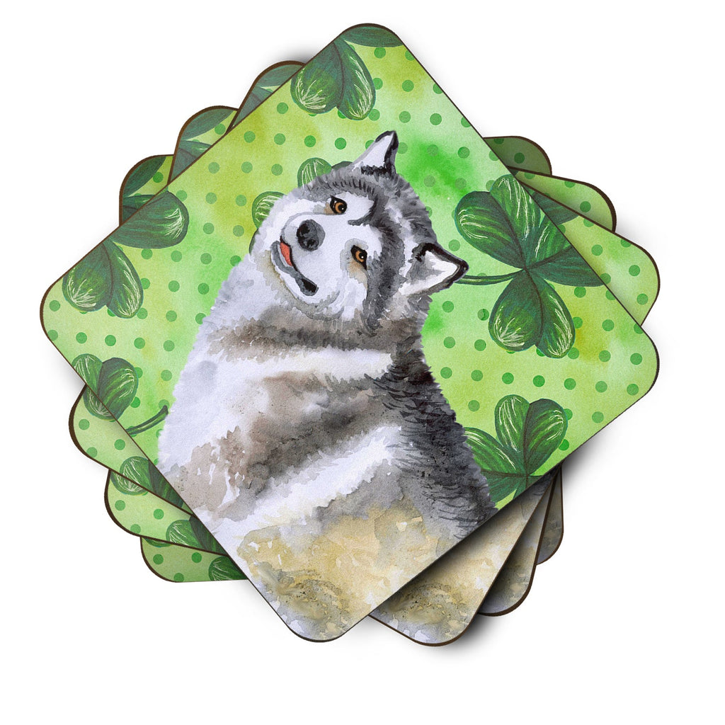 Alaskan Malamute St Patrick's Foam Coasters Set of 4 Cup Coasters for Indoor Outdoor, Tabletop Protection, Anti Slip, Mouse pad Material