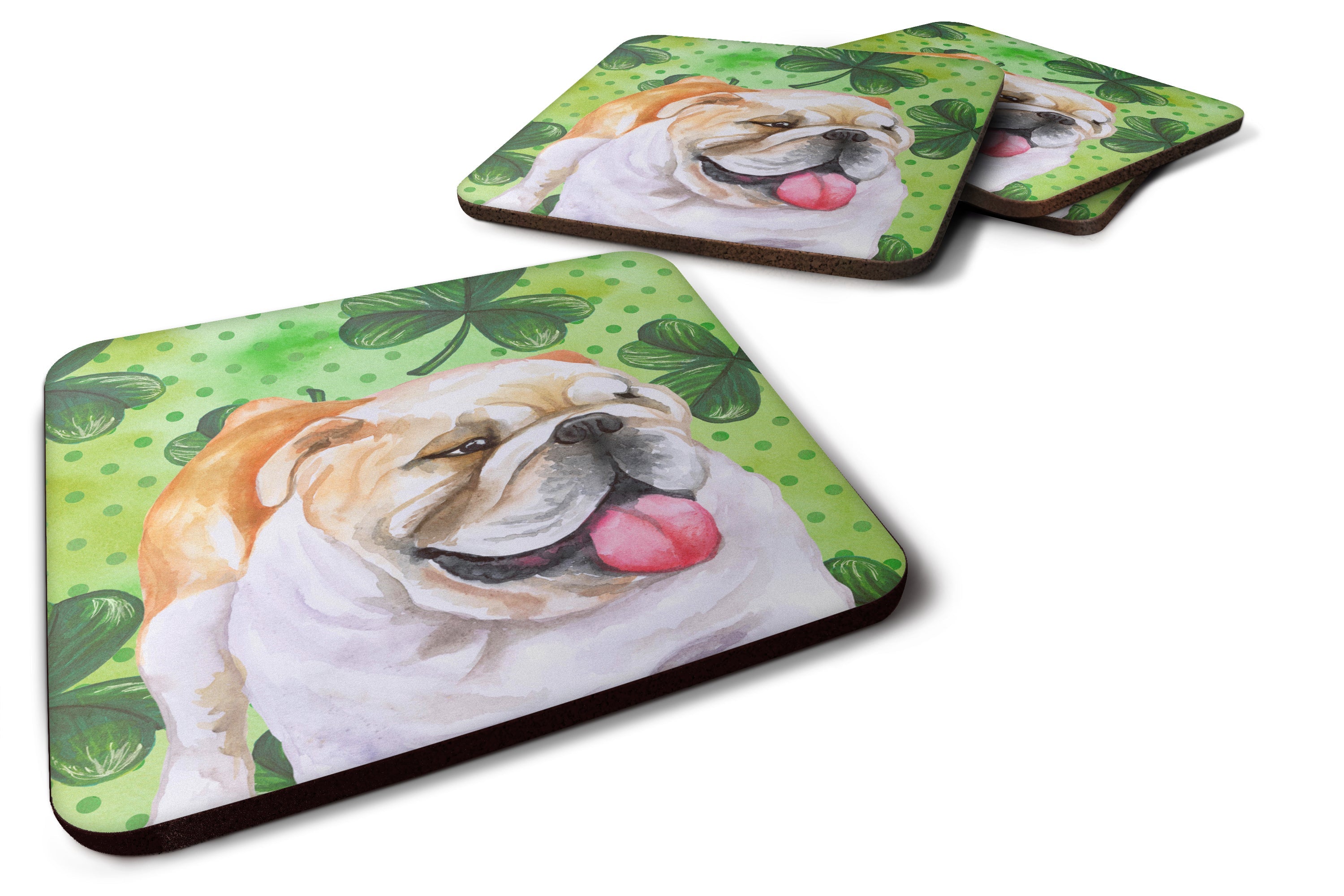 English Bulldog St Patrick's Foam Coasters Set of 4 Cup Coasters for Indoor Outdoor, Tabletop Protection, Anti Slip, Mouse pad Material