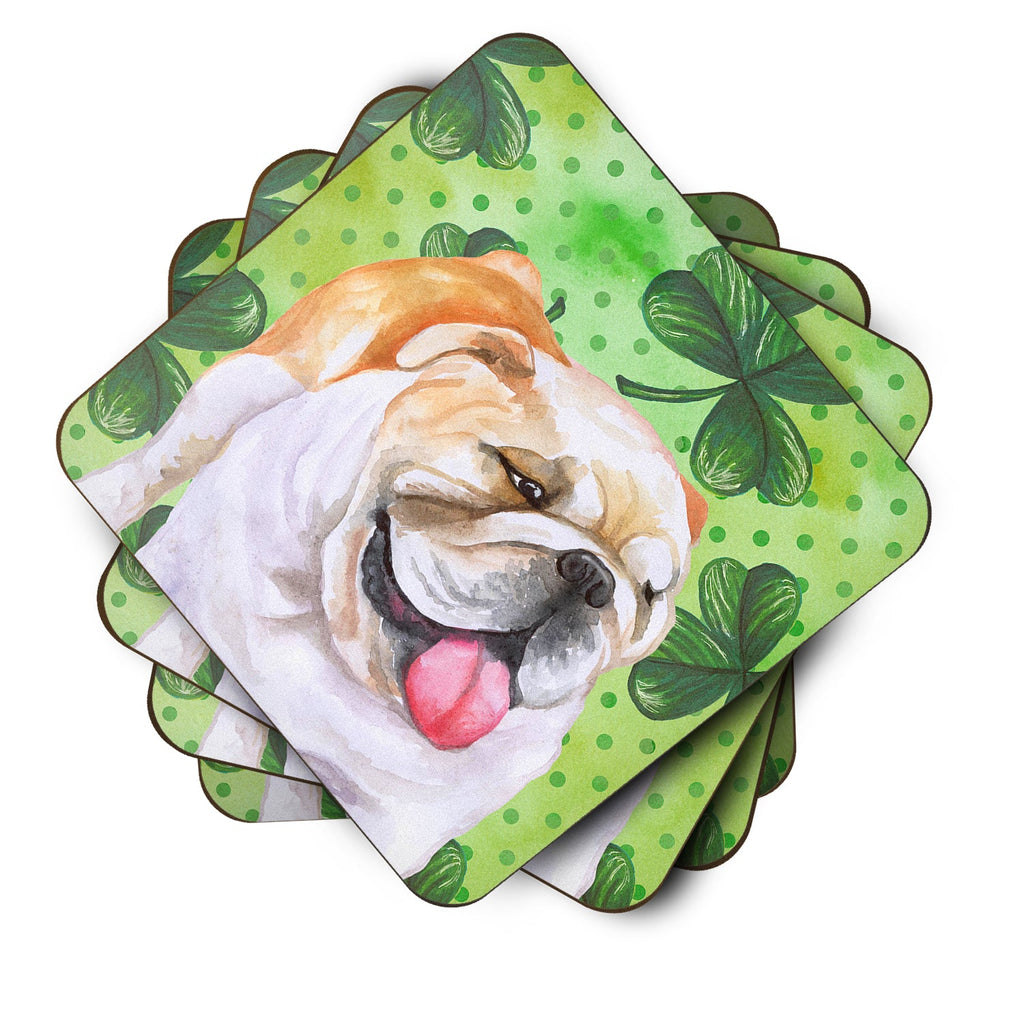 English Bulldog St Patrick's Foam Coasters Set of 4 Cup Coasters for Indoor Outdoor, Tabletop Protection, Anti Slip, Mouse pad Material