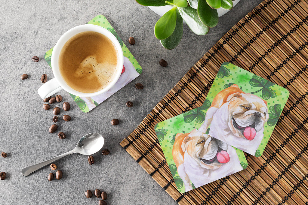 English Bulldog St Patrick's Foam Coasters Set of 4 Cup Coasters for Indoor Outdoor, Tabletop Protection, Anti Slip, Mouse pad Material