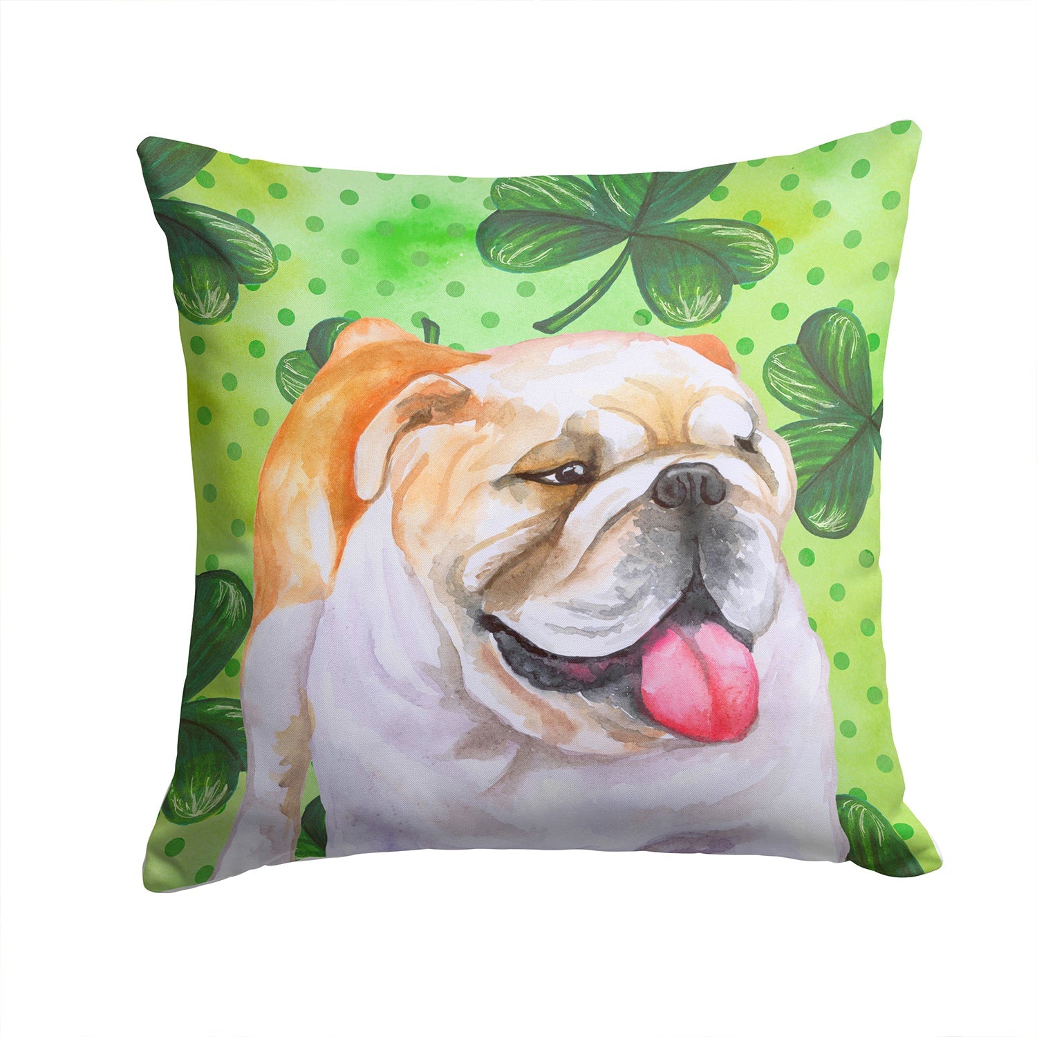 English Bulldog St Patrick's Decorative Throw Pillow 14x14 Indoor Outdoor Accent Cushion, Fabric Cover with Insert for Sofa, Bed, Porch & Living Room