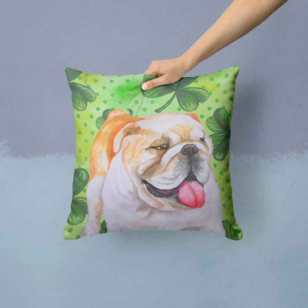 English Bulldog St Patrick's Decorative Throw Pillow 14x14 Indoor Outdoor Accent Cushion, Fabric Cover with Insert for Sofa, Bed, Porch & Living Room