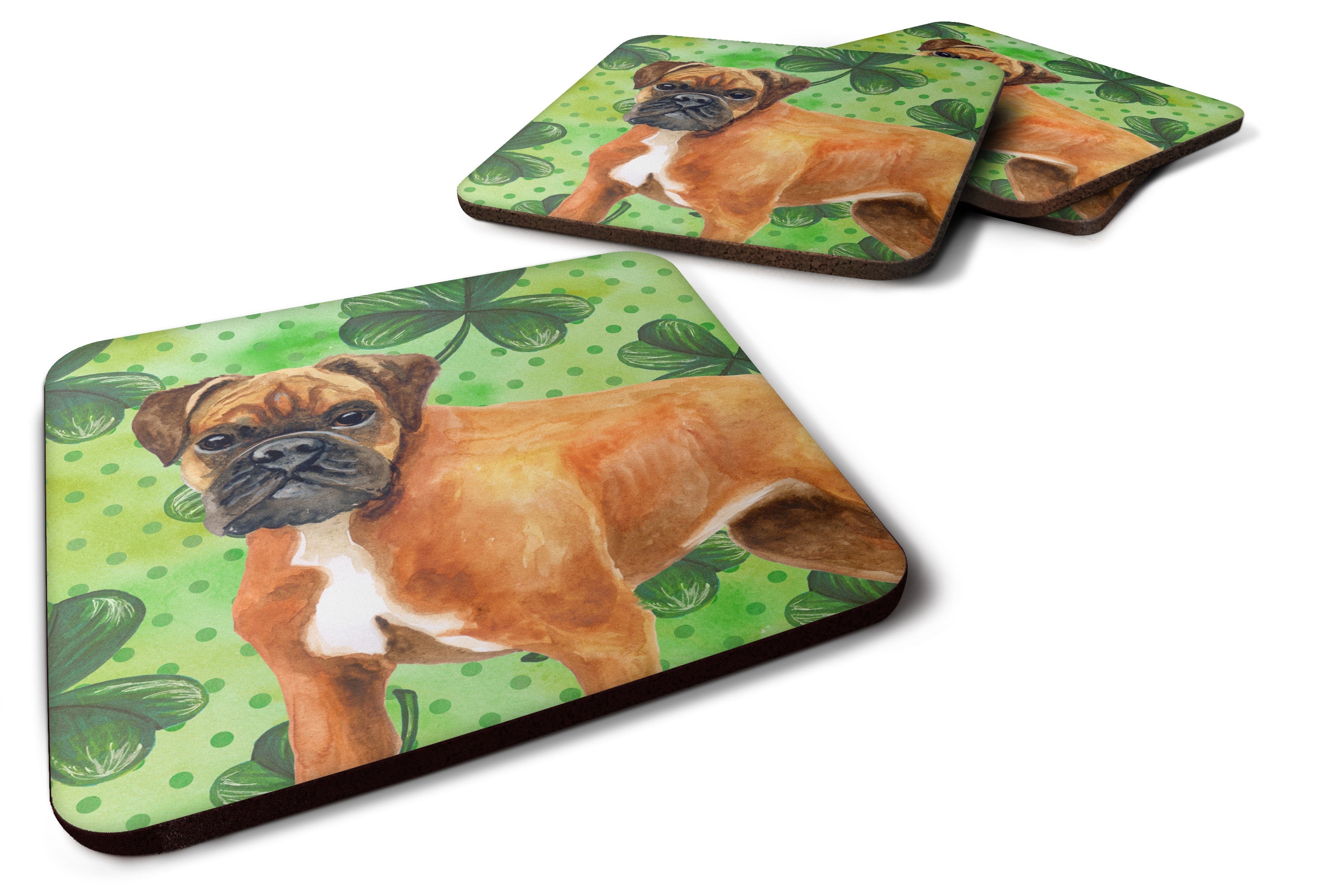 German Boxer St Patrick's Foam Coasters Set of 4 Cup Coasters for Indoor Outdoor, Tabletop Protection, Anti Slip, Mouse pad Material