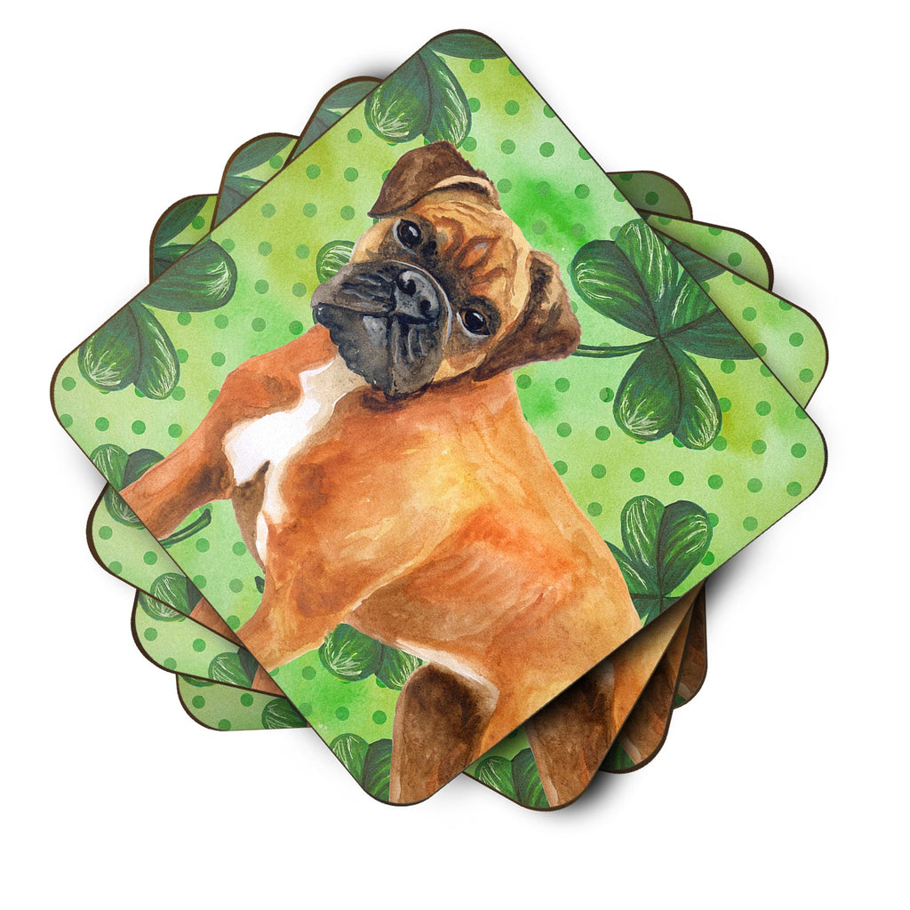 German Boxer St Patrick's Foam Coasters Set of 4 Cup Coasters for Indoor Outdoor, Tabletop Protection, Anti Slip, Mouse pad Material