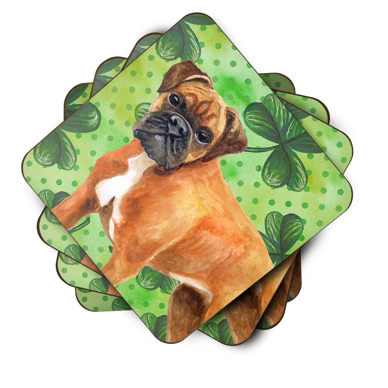 German Boxer St Patrick's Foam Coasters Set of 4 Cup Coasters for Indoor Outdoor, Tabletop Protection, Anti Slip, Mouse pad Material