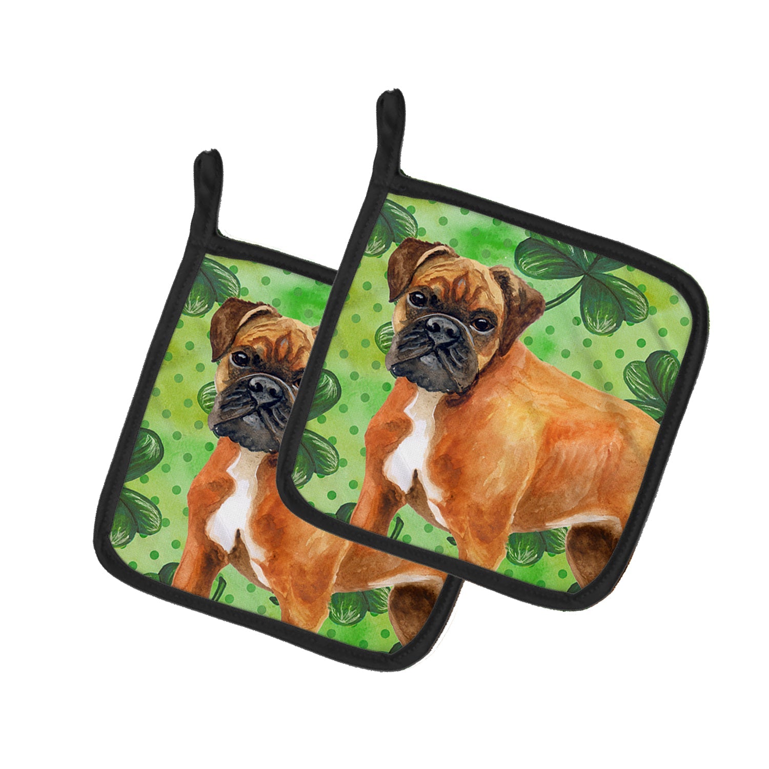 German Boxer St Patrick's Pot Holder Set of 2 Heat Resistant Quilted Hot Pads 7.5 x 7.5 Inch, Insulated Kitchen Trivets for Cooking & Baking