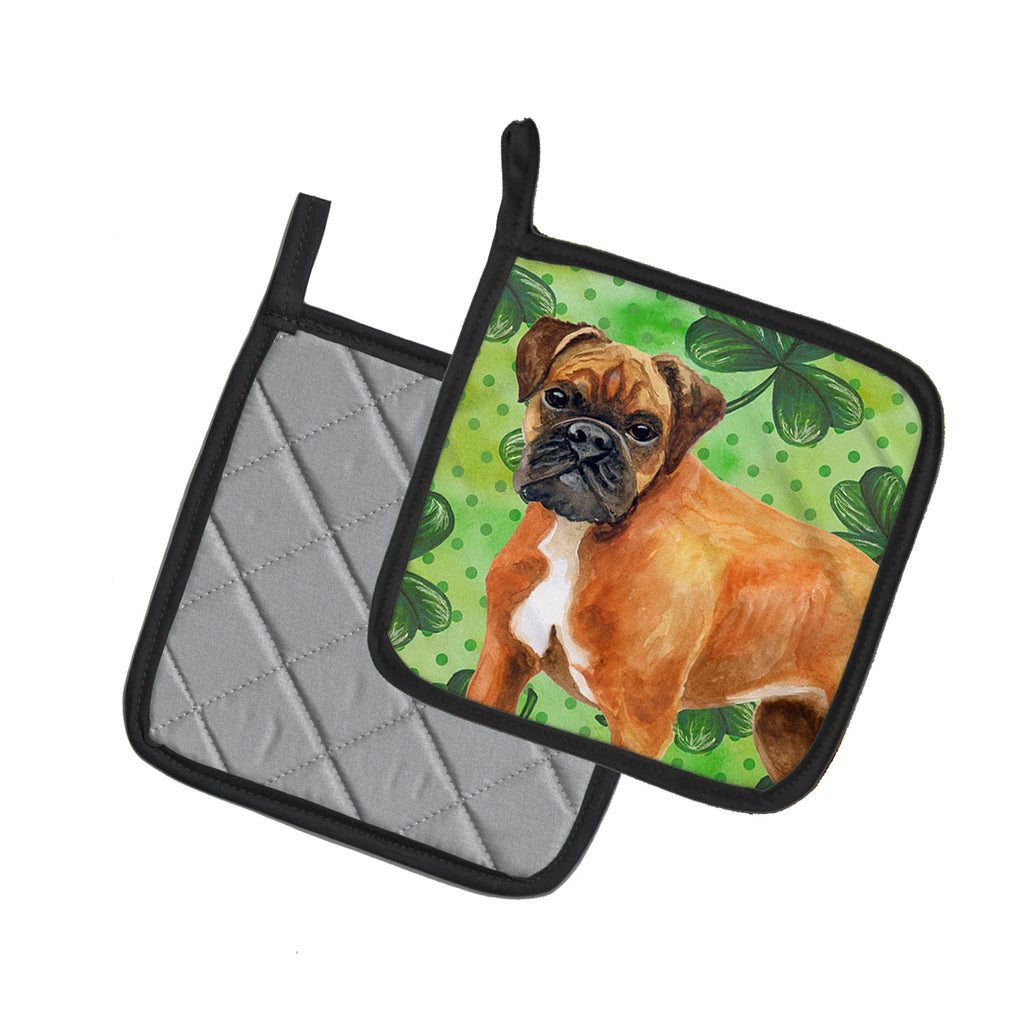 German Boxer St Patrick's Pot Holder Set of 2 Heat Resistant Quilted Hot Pads 7.5 x 7.5 Inch, Insulated Kitchen Trivets for Cooking & Baking