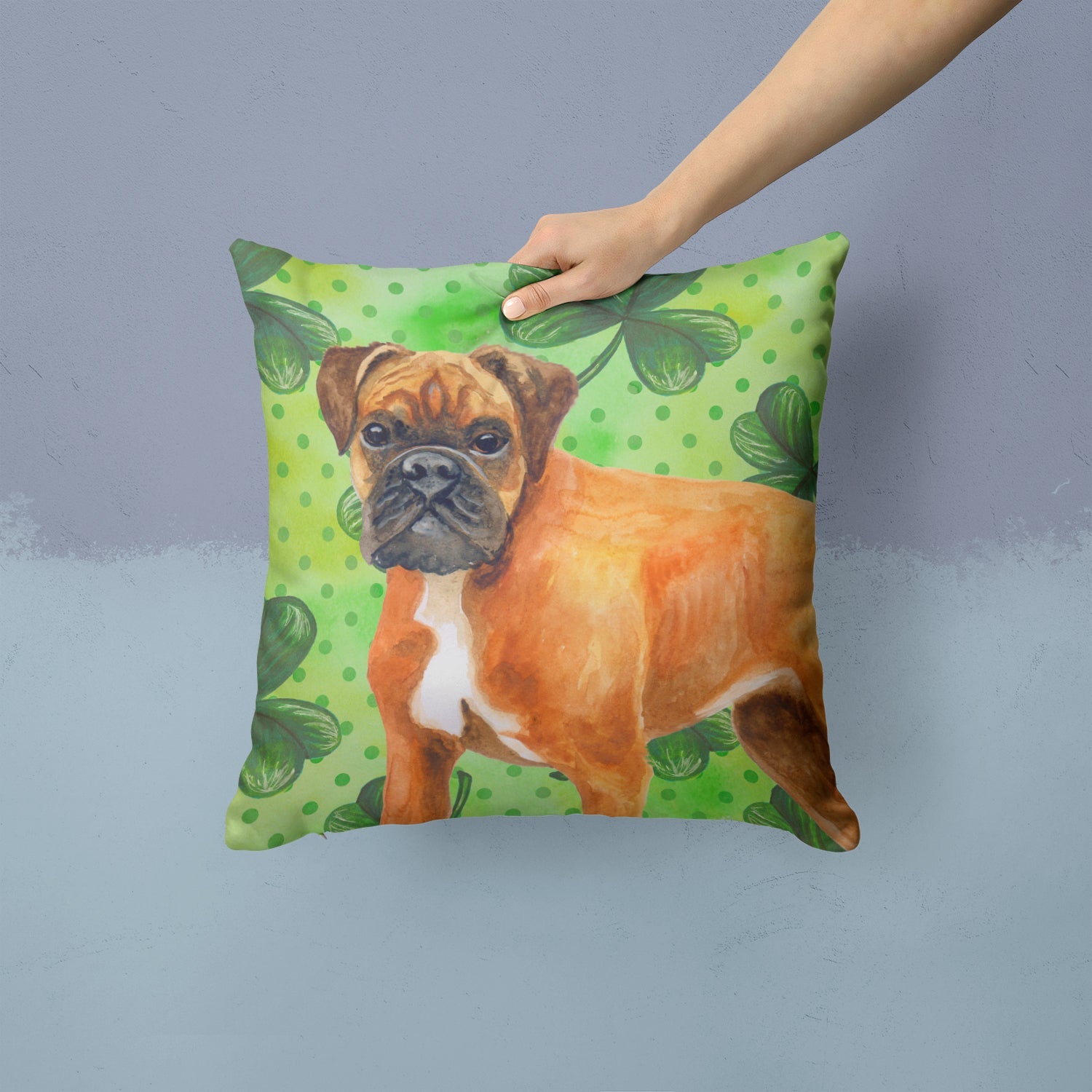 German Boxer St Patrick's Decorative Throw Pillow 14x14 Indoor Outdoor Accent Cushion, Fabric Cover with Insert for Sofa, Bed, Porch & Living Room
