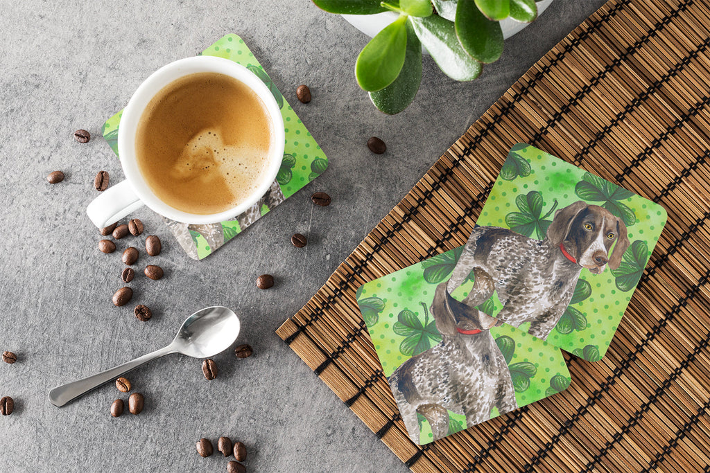 German Shorthaired Pointer St Patrick's Foam Coasters Set of 4 Cup Coasters for Indoor Outdoor, Tabletop Protection, Anti Slip, Mouse pad Material