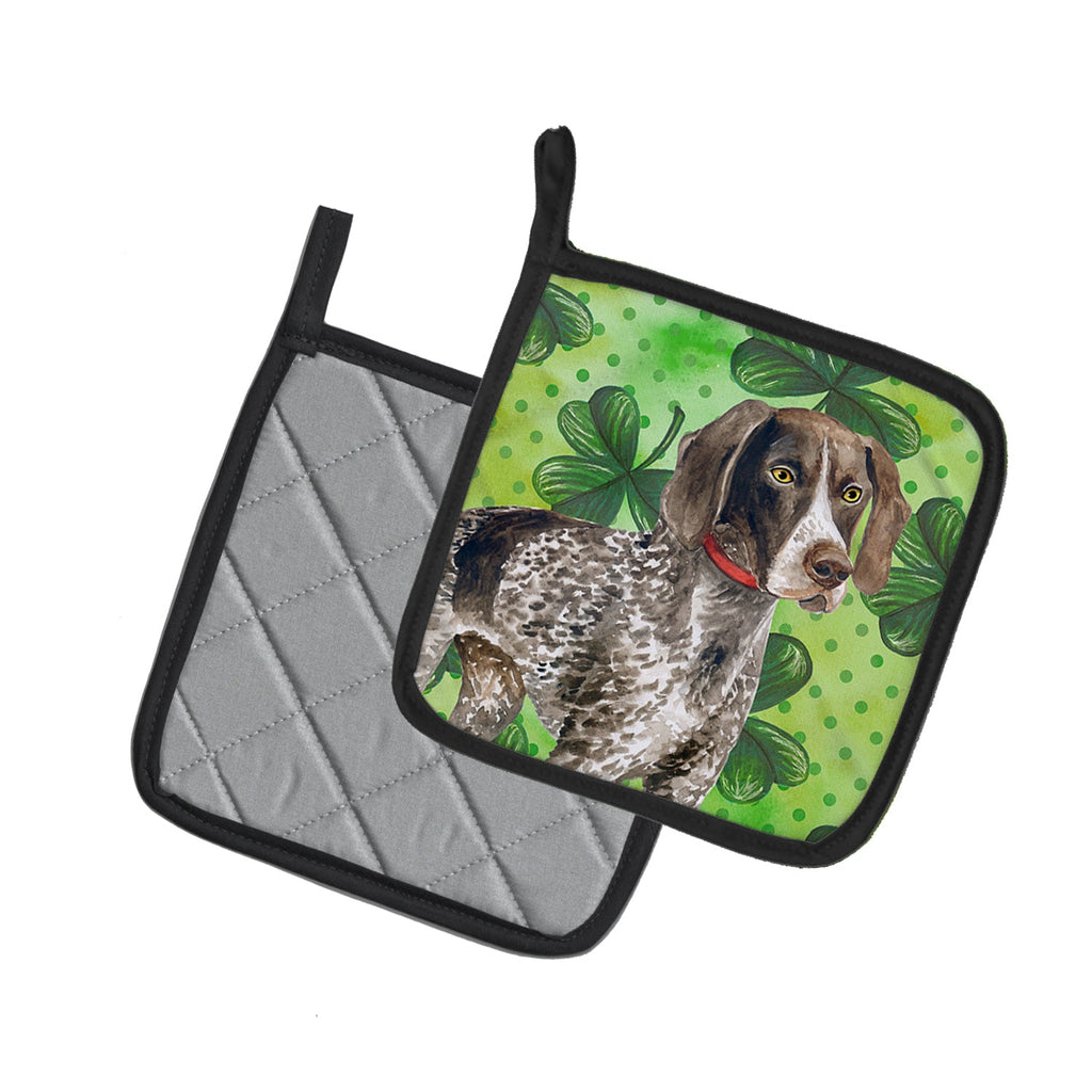 German Shorthaired Pointer St Patrick's Pot Holder Set of 2 Heat Resistant Quilted Hot Pads 7.5 x 7.5 Inch, Insulated Kitchen Trivets for Cooking & Baking
