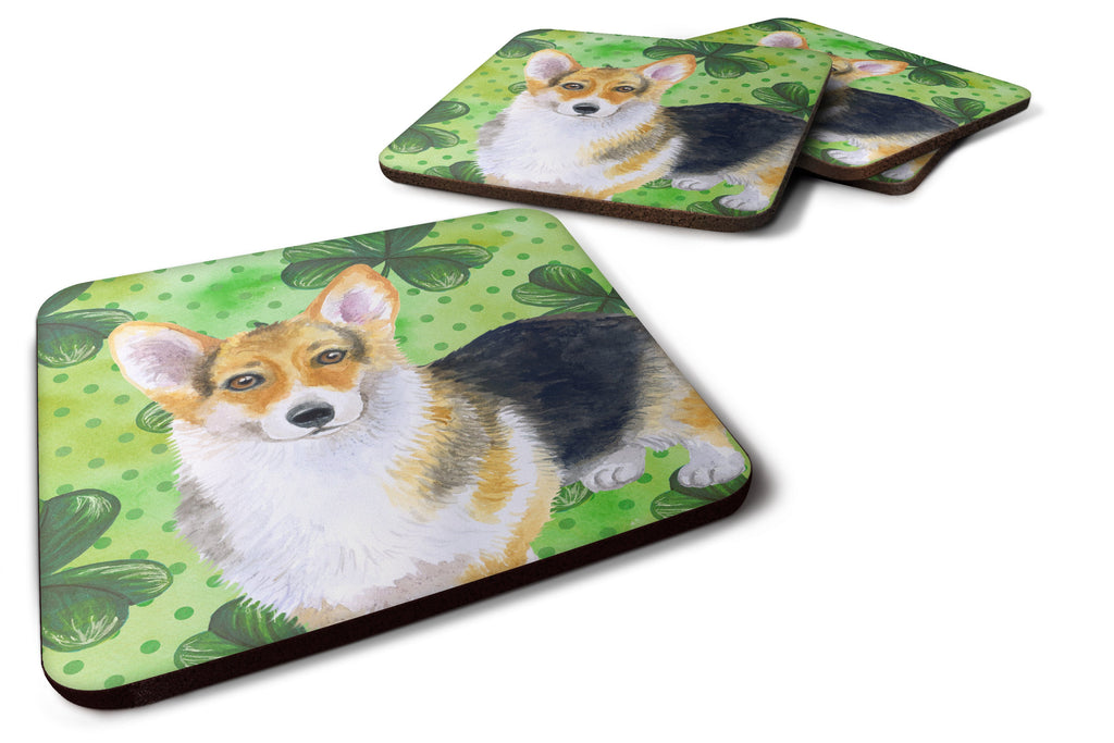 Pembroke Corgi St Patrick's Foam Coasters Set of 4 Cup Coasters for Indoor Outdoor, Tabletop Protection, Anti Slip, Mouse pad Material