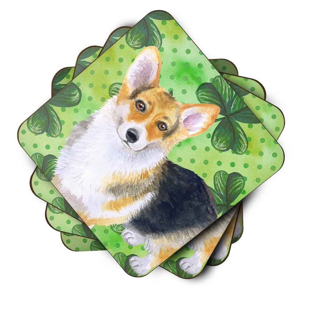 Pembroke Corgi St Patrick's Foam Coasters Set of 4 Cup Coasters for Indoor Outdoor, Tabletop Protection, Anti Slip, Mouse pad Material