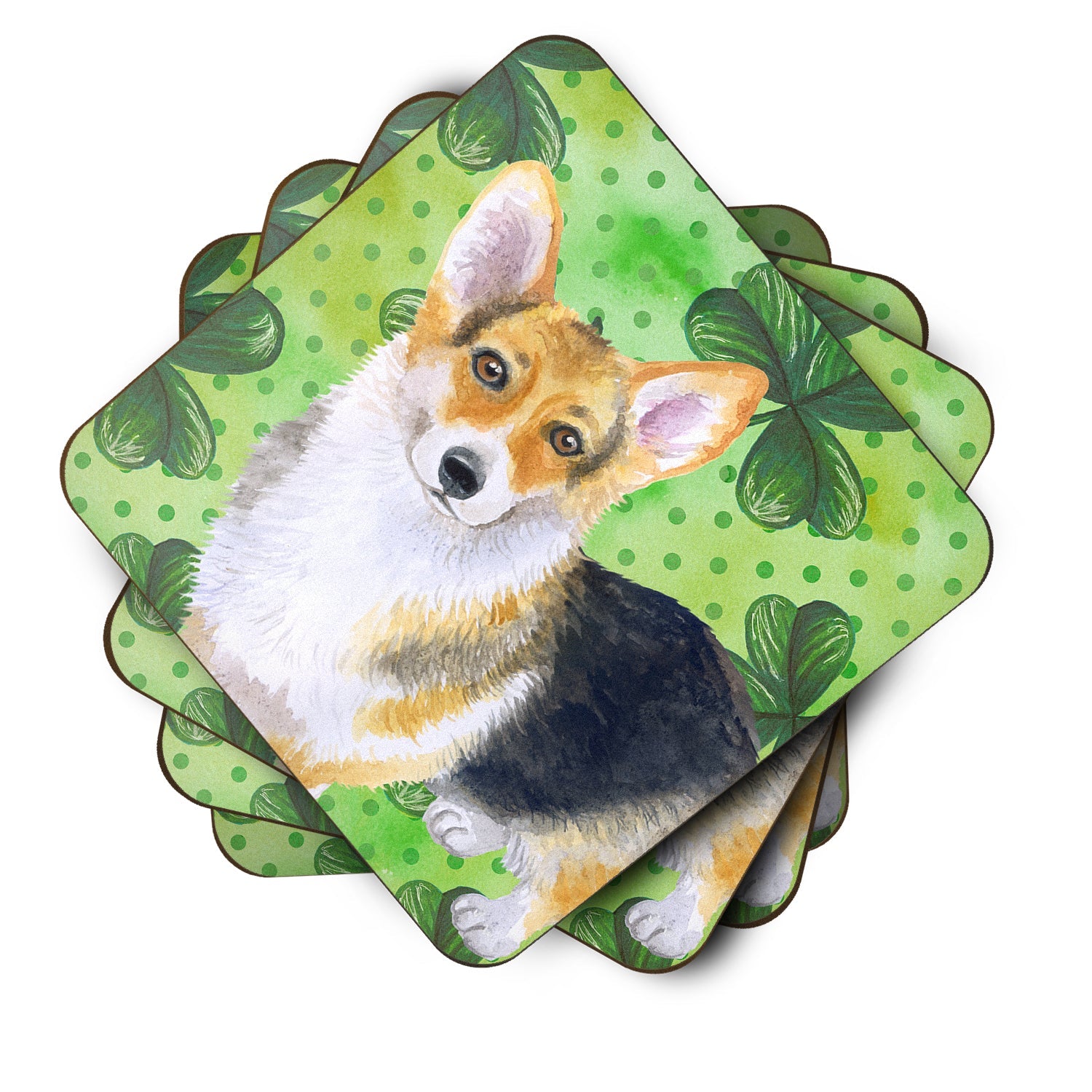 Pembroke Corgi St Patrick's Foam Coasters Set of 4 Cup Coasters for Indoor Outdoor, Tabletop Protection, Anti Slip, Mouse pad Material