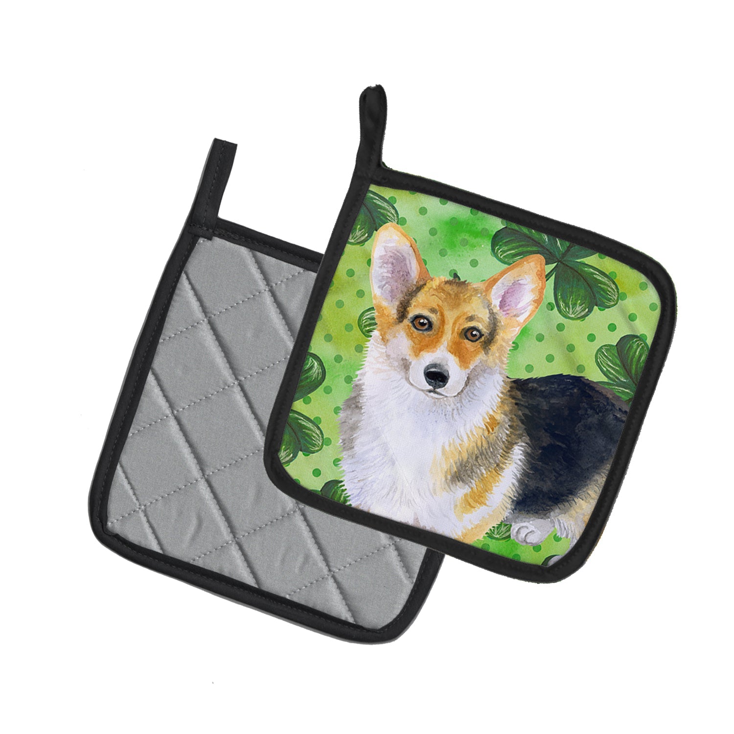Pembroke Corgi St Patrick's Pot Holder Set of 2 Heat Resistant Quilted Hot Pads 7.5 x 7.5 Inch, Insulated Kitchen Trivets for Cooking & Baking