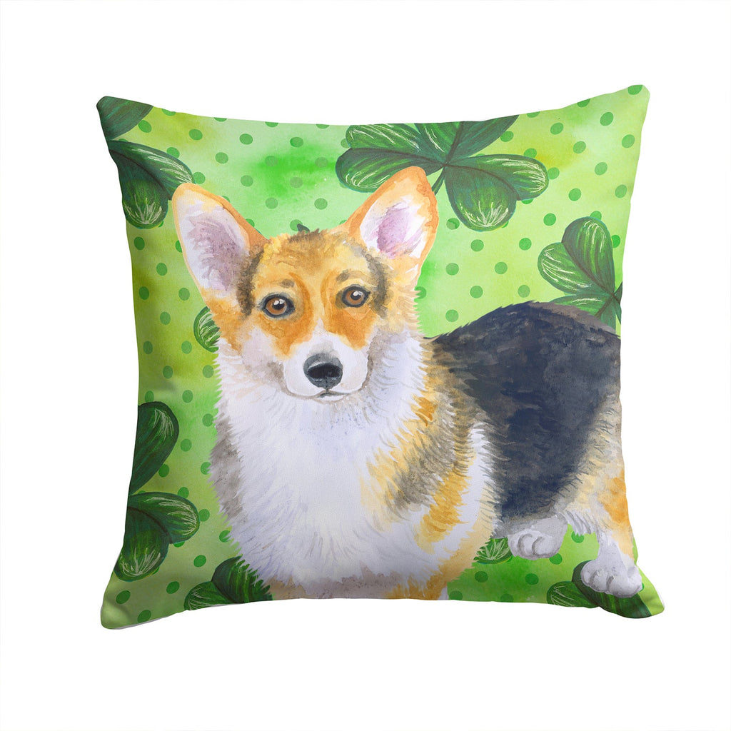 Pembroke Corgi St Patrick's Decorative Throw Pillow 14x14 Indoor Outdoor Accent Cushion, Fabric Cover with Insert for Sofa, Bed, Porch & Living Room