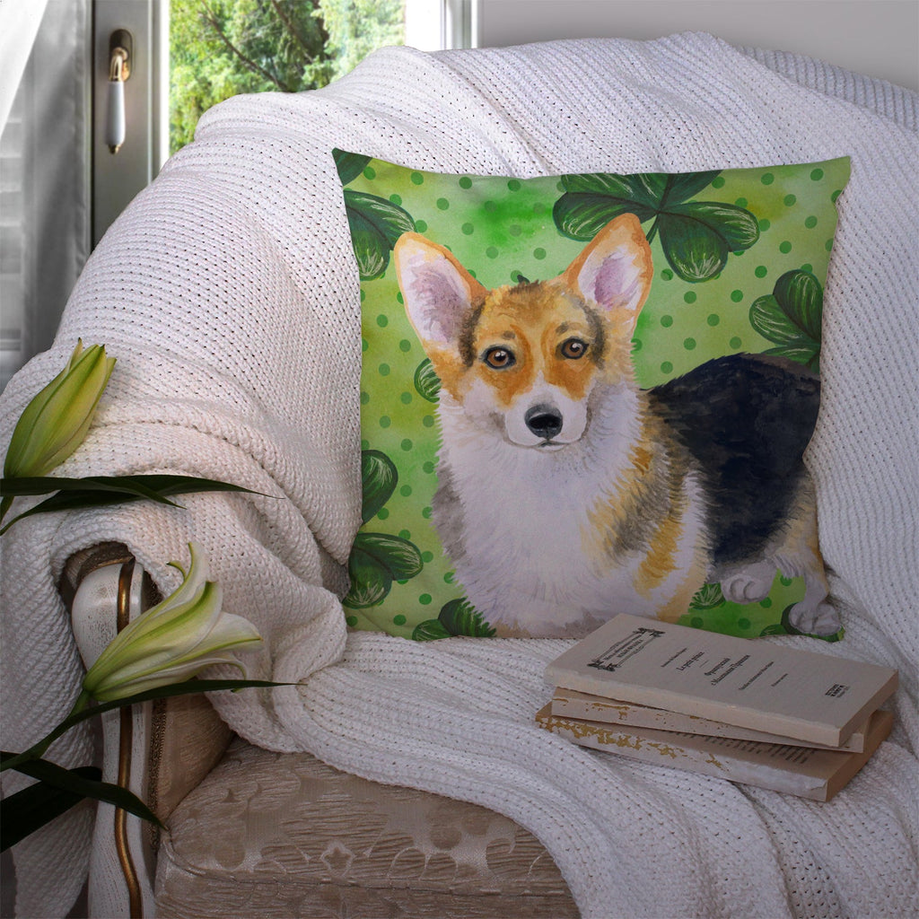 Pembroke Corgi St Patrick's Decorative Throw Pillow 14x14 Indoor Outdoor Accent Cushion, Fabric Cover with Insert for Sofa, Bed, Porch & Living Room