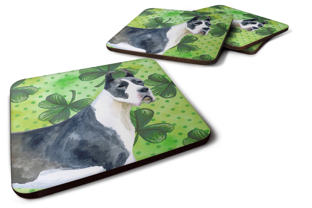 Harlequin Great Dane St Patrick's Foam Coasters Set of 4 Cup Coasters for Indoor Outdoor, Tabletop Protection, Anti Slip, Mouse pad Material