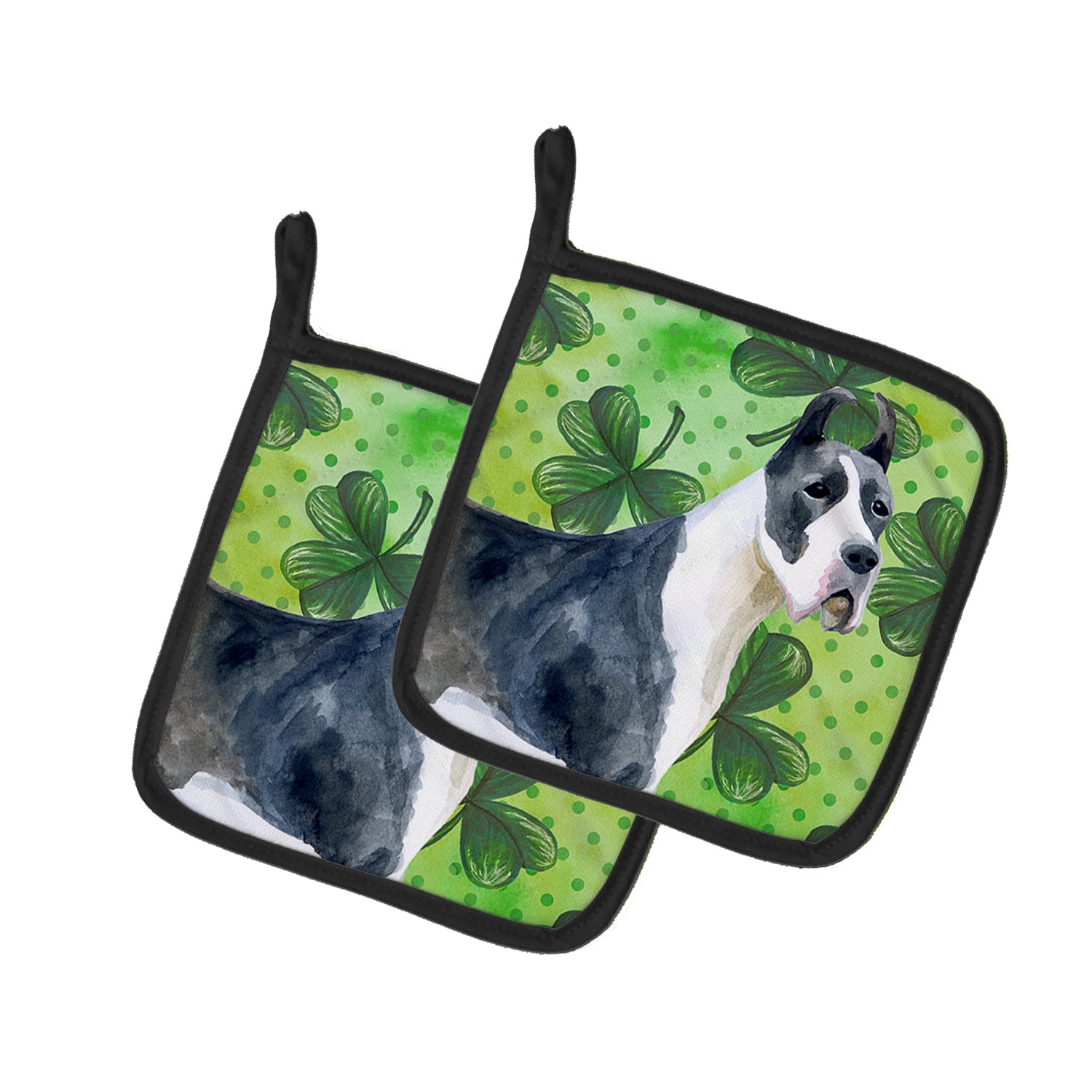 Harlequin Great Dane St Patrick's Pot Holder Set of 2 Heat Resistant Quilted Hot Pads 7.5 x 7.5 Inch, Insulated Kitchen Trivets for Cooking & Baking