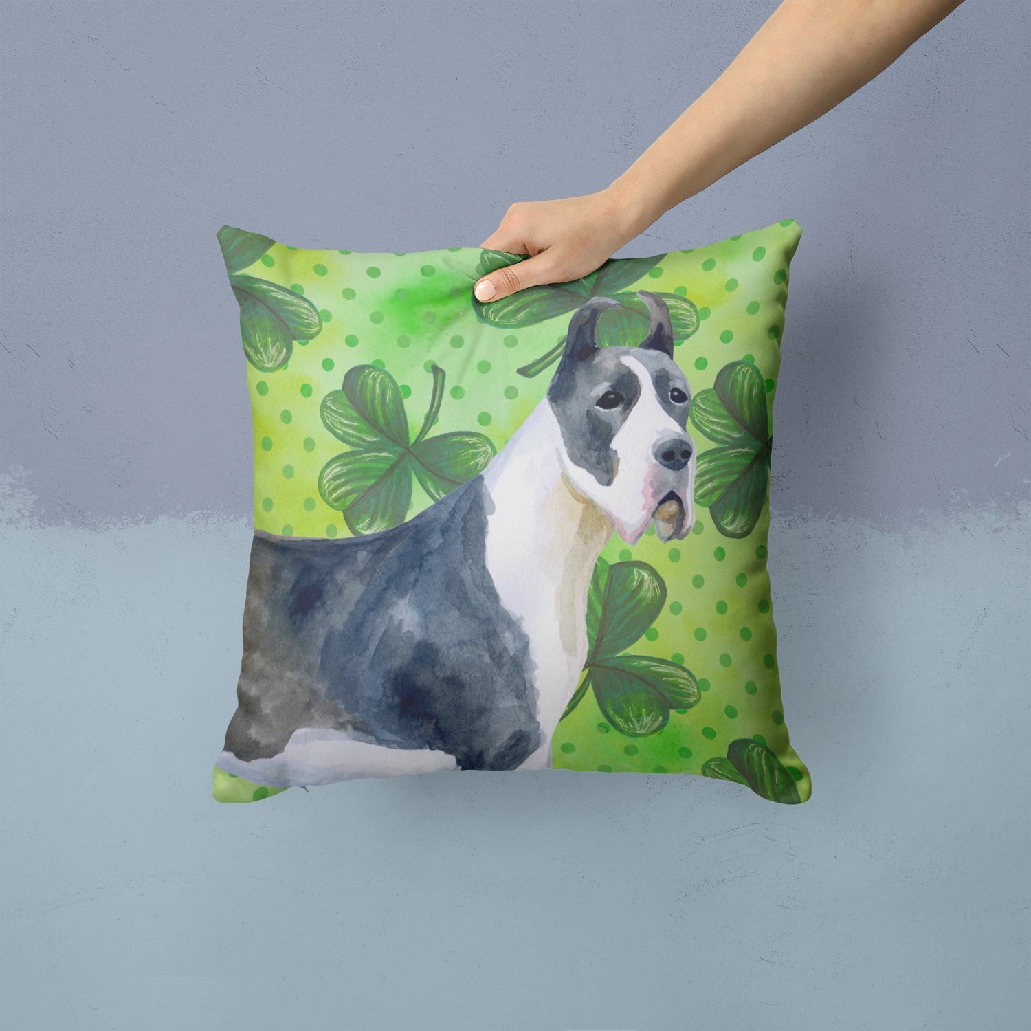 Harlequin Great Dane St Patrick's Decorative Throw Pillow 14x14 Indoor Outdoor Accent Cushion, Fabric Cover with Insert for Sofa, Bed, Porch & Living Room