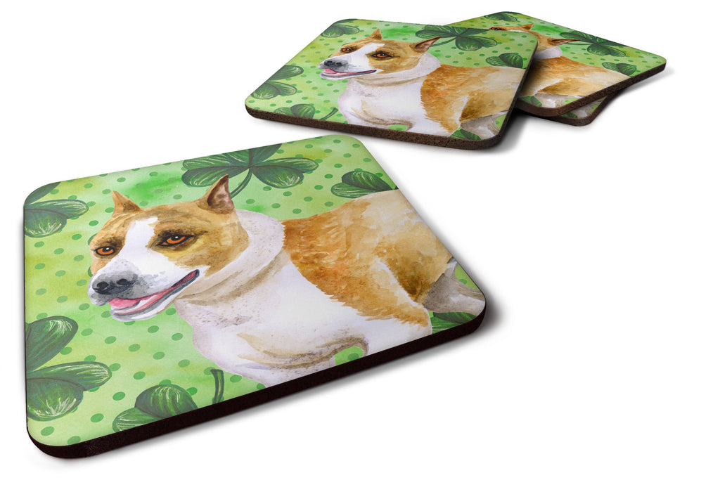 American Staffordshire St Patrick's Foam Coasters Set of 4 Cup Coasters for Indoor Outdoor, Tabletop Protection, Anti Slip, Mouse pad Material