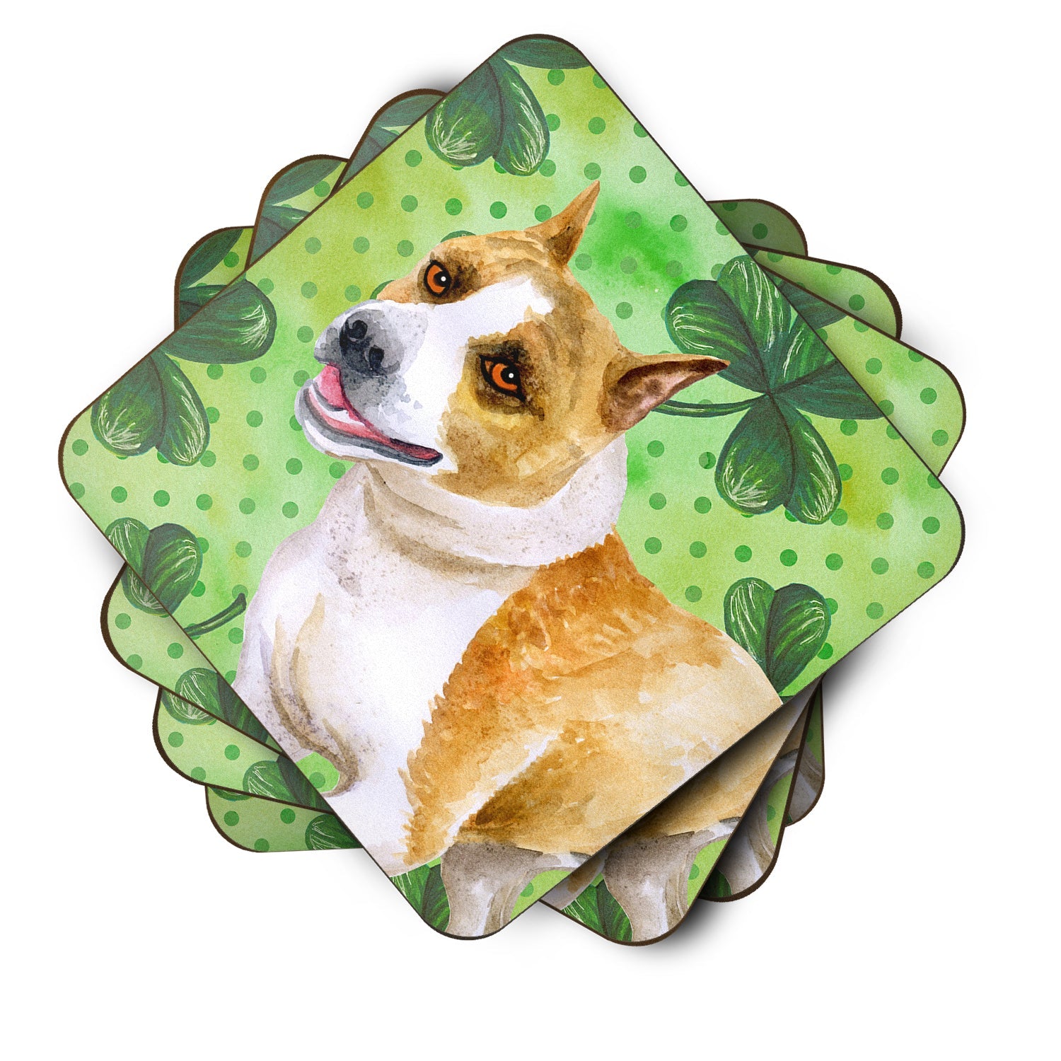 American Staffordshire St Patrick's Foam Coasters Set of 4 Cup Coasters for Indoor Outdoor, Tabletop Protection, Anti Slip, Mouse pad Material