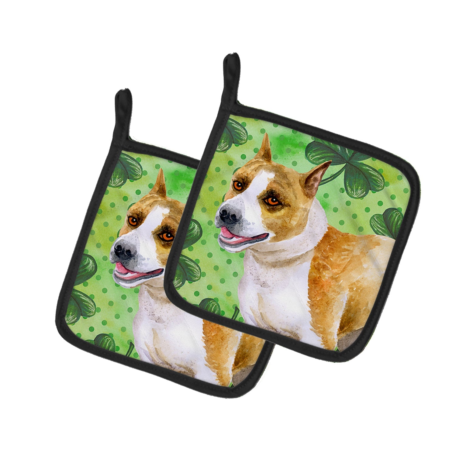 American Staffordshire St Patrick's Pot Holder Set of 2 Heat Resistant Quilted Hot Pads 7.5 x 7.5 Inch, Insulated Kitchen Trivets for Cooking & Baking