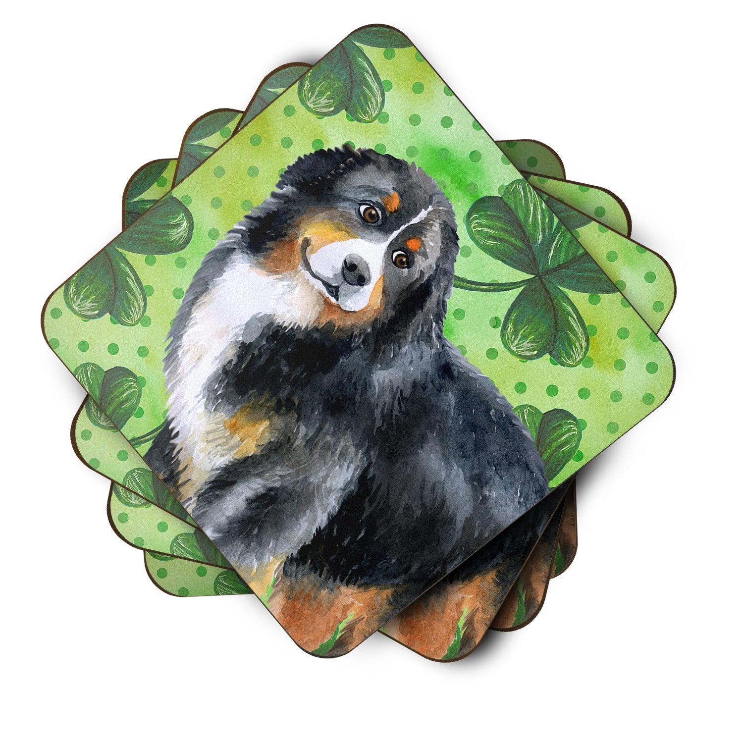 Bernese Mountain Dog St Patrick's Foam Coasters Set of 4 Cup Coasters for Indoor Outdoor, Tabletop Protection, Anti Slip, Mouse pad Material