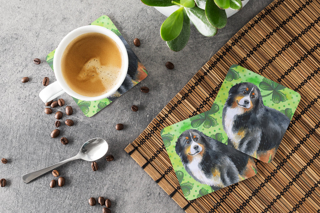 Bernese Mountain Dog St Patrick's Foam Coasters Set of 4 Cup Coasters for Indoor Outdoor, Tabletop Protection, Anti Slip, Mouse pad Material