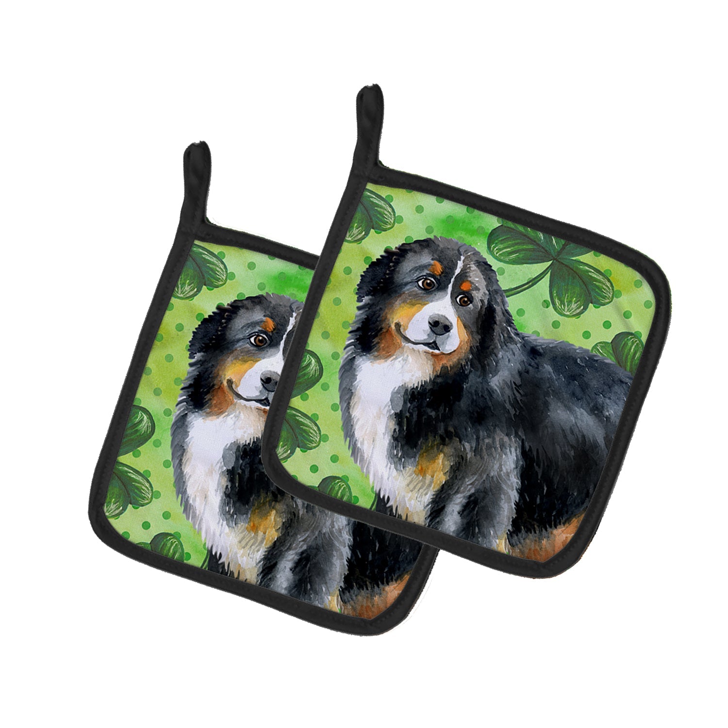 Bernese Mountain Dog St Patrick's Pot Holder Set of 2 Heat Resistant Quilted Hot Pads 7.5 x 7.5 Inch, Insulated Kitchen Trivets for Cooking & Baking