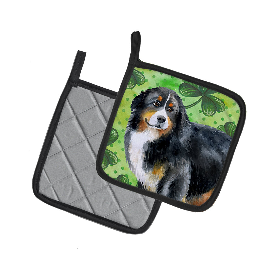 Bernese Mountain Dog St Patrick's Pot Holder Set of 2 Heat Resistant Quilted Hot Pads 7.5 x 7.5 Inch, Insulated Kitchen Trivets for Cooking & Baking