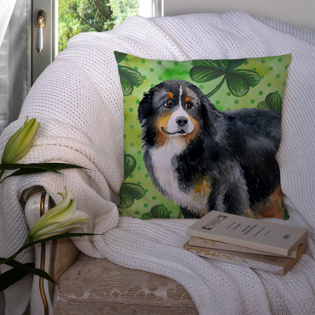Bernese Mountain Dog St Patrick's Decorative Throw Pillow 14x14 Indoor Outdoor Accent Cushion, Fabric Cover with Insert for Sofa, Bed, Porch & Living Room