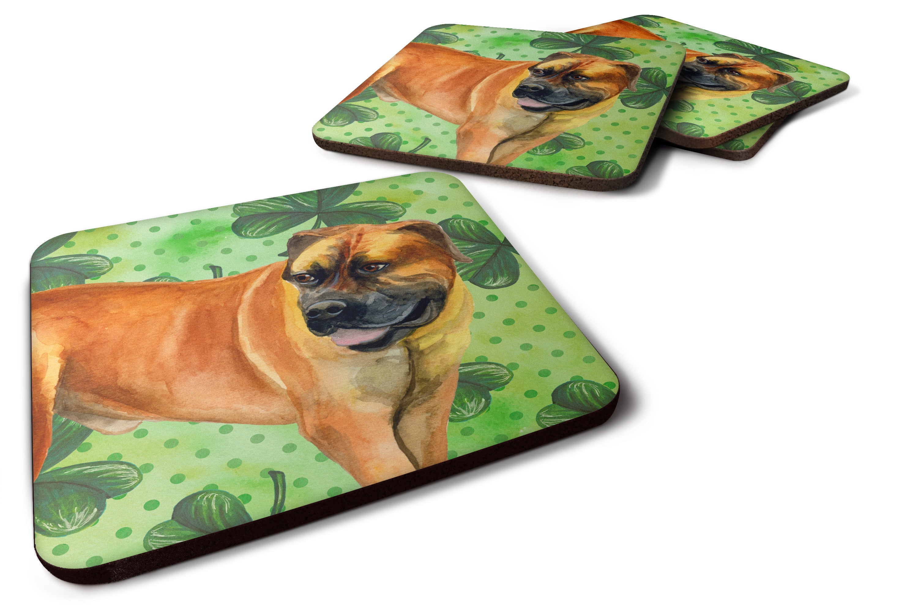 Boerboel Mastiff St Patrick's Foam Coasters Set of 4 Cup Coasters for Indoor Outdoor, Tabletop Protection, Anti Slip, Mouse pad Material