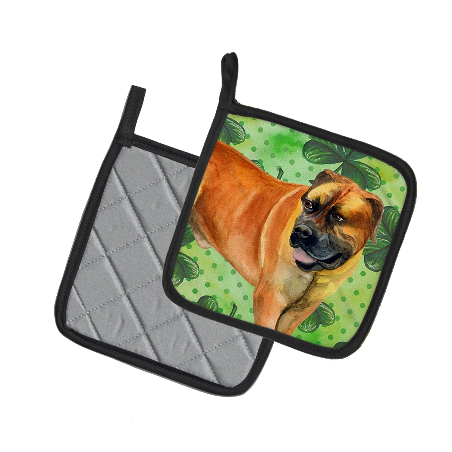 Boerboel Mastiff St Patrick's Pot Holder Set of 2 Heat Resistant Quilted Hot Pads 7.5 x 7.5 Inch, Insulated Kitchen Trivets for Cooking & Baking