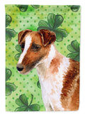 Smooth Fox Terrier St Patrick's House Flag 28x40 Porch Sleeve Pole Decorative Outside Yard Banner Artwork Wall Hanging, Polyester