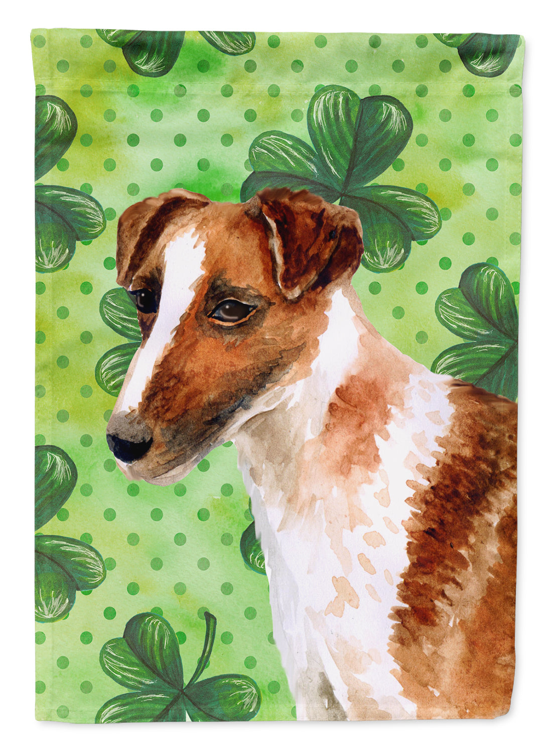 Smooth Fox Terrier St Patrick's House Flag 28x40 Porch Sleeve Pole Decorative Outside Yard Banner Artwork Wall Hanging, Polyester