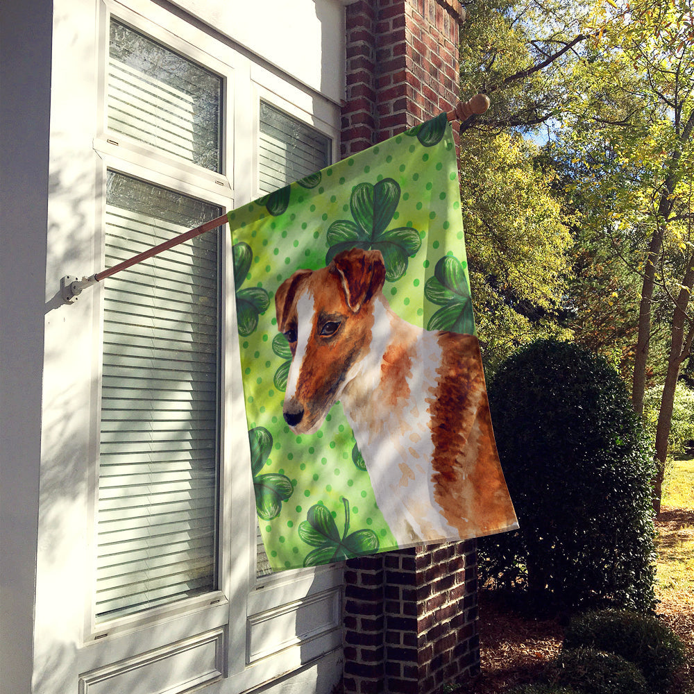 Smooth Fox Terrier St Patrick's House Flag 28x40 Porch Sleeve Pole Decorative Outside Yard Banner Artwork Wall Hanging, Polyester