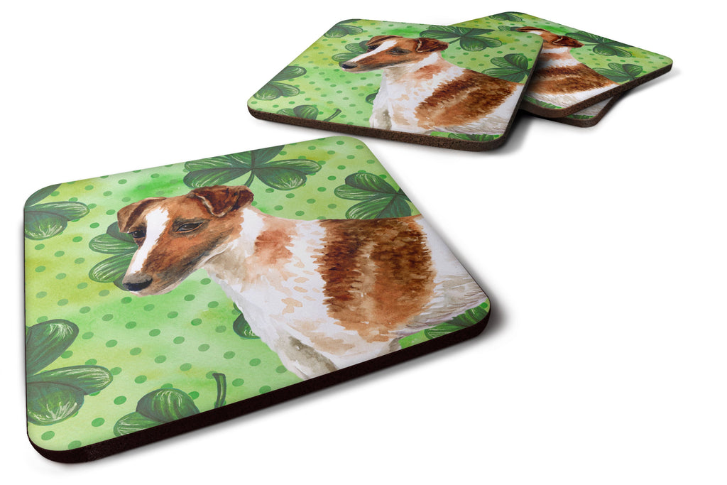 Smooth Fox Terrier St Patrick's Foam Coasters Set of 4 Cup Coasters for Indoor Outdoor, Tabletop Protection, Anti Slip, Mouse pad Material