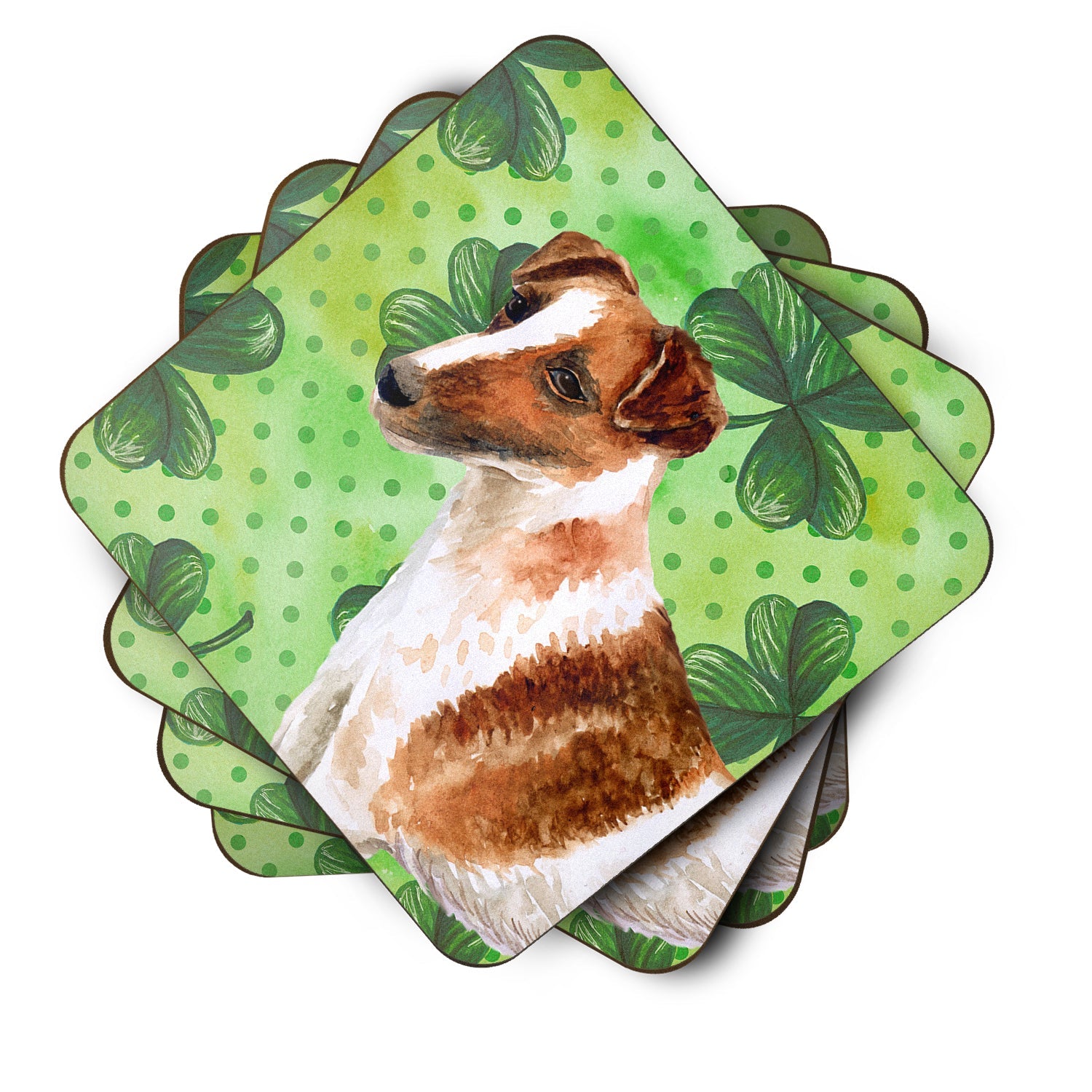 Smooth Fox Terrier St Patrick's Foam Coasters Set of 4 Cup Coasters for Indoor Outdoor, Tabletop Protection, Anti Slip, Mouse pad Material