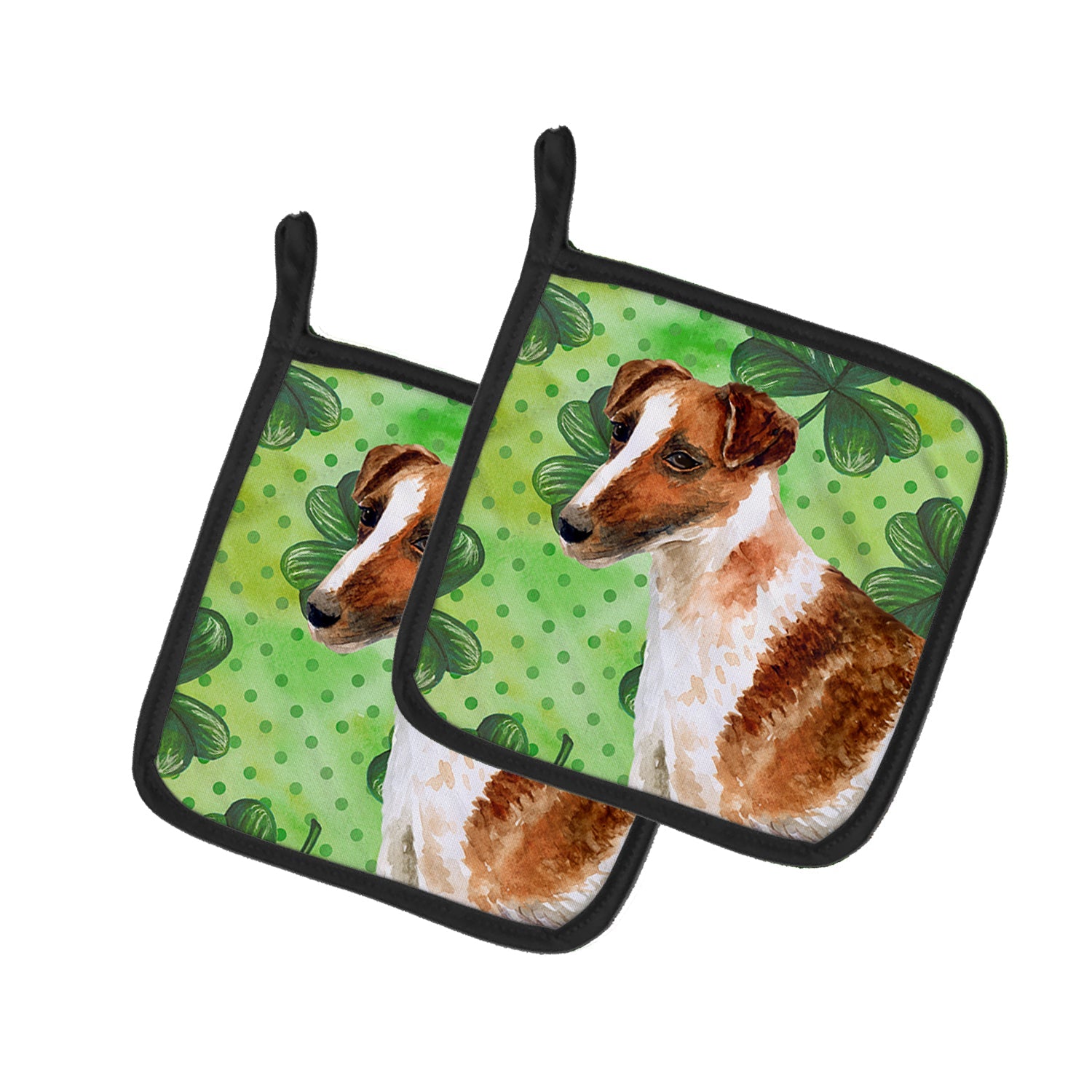 Smooth Fox Terrier St Patrick's Pot Holder Set of 2 Heat Resistant Quilted Hot Pads 7.5 x 7.5 Inch, Insulated Kitchen Trivets for Cooking & Baking